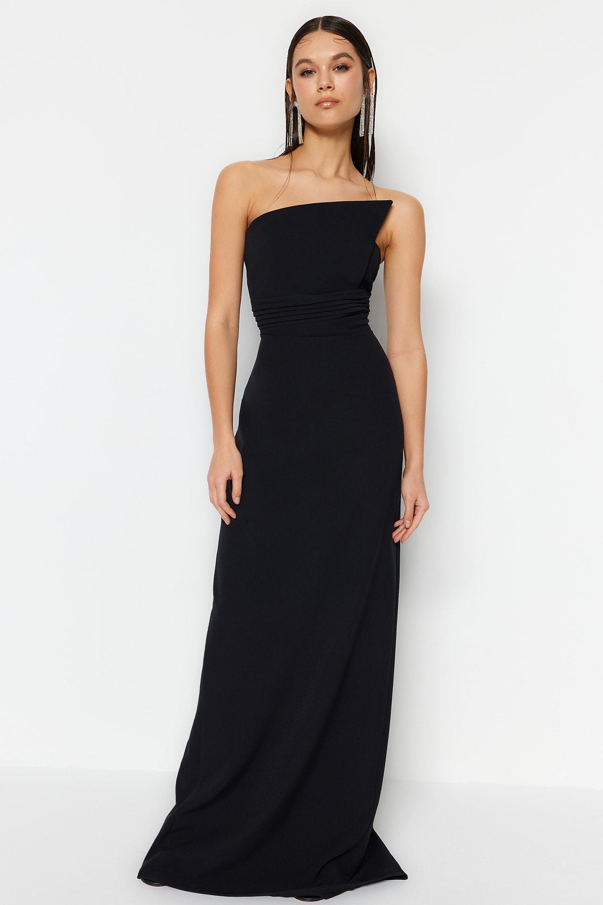 Black Strapless A-Line Floor Dress, , large image number 1