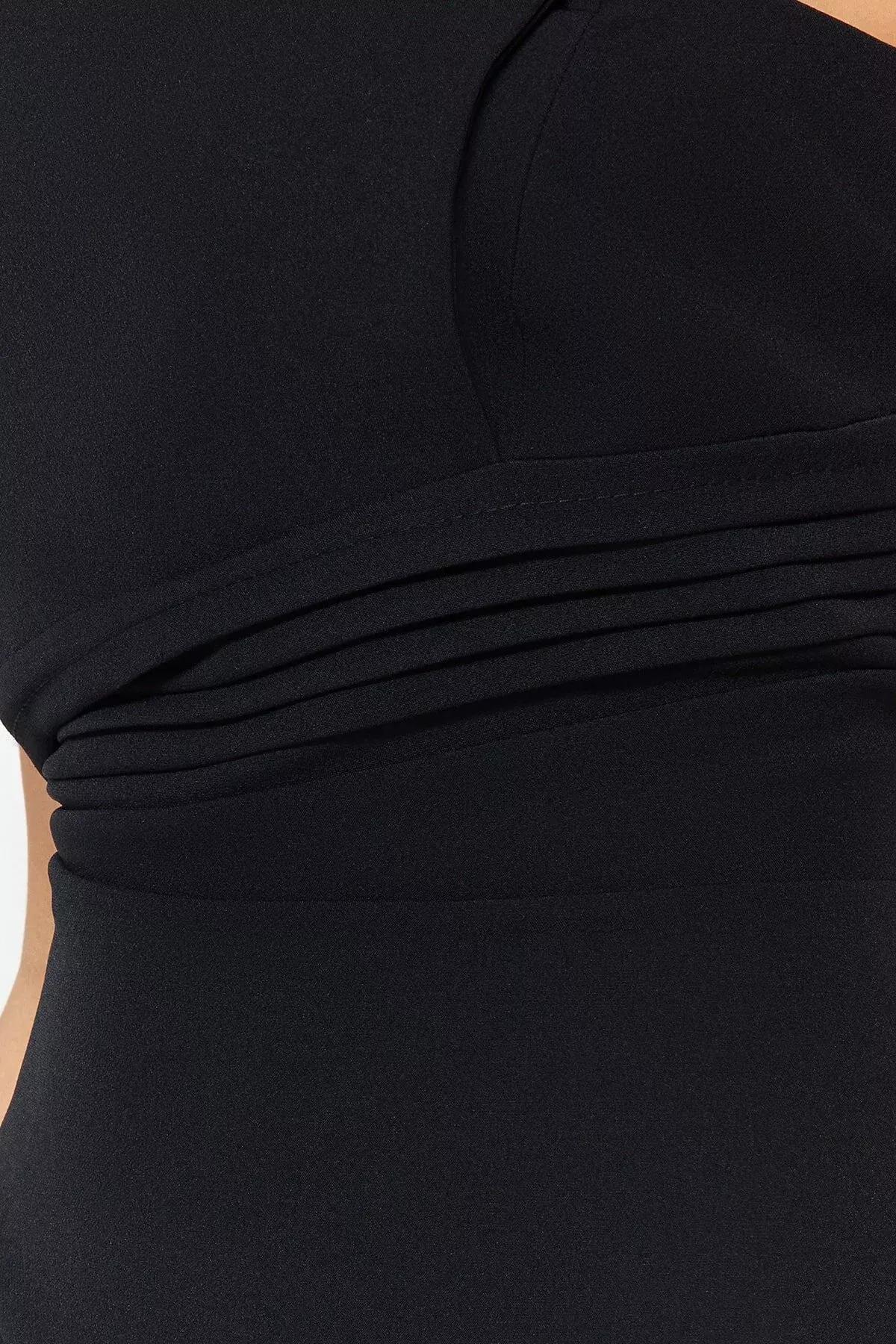 Black Strapless A-Line Floor Dress, Black, large image number 4