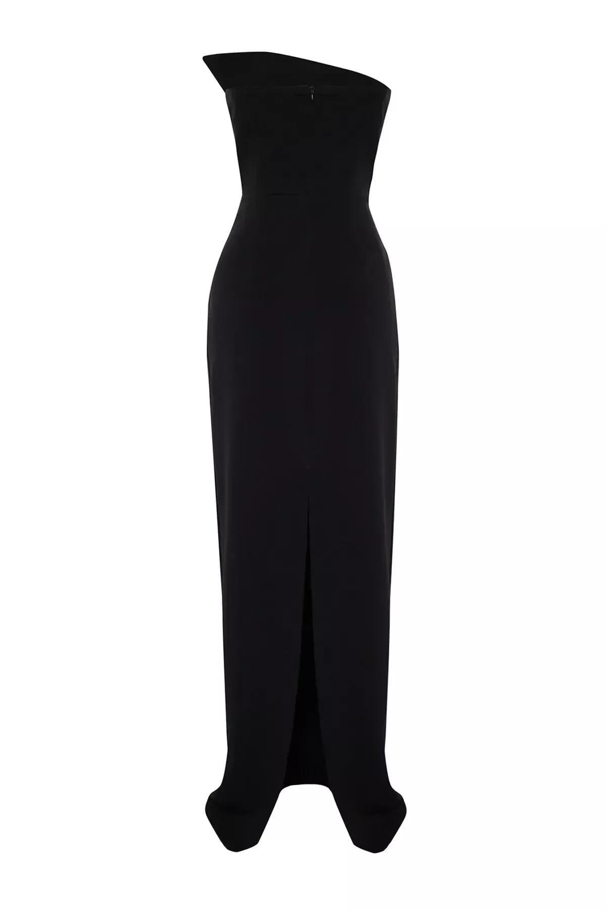 Black Strapless A-Line Floor Dress, Black, large image number 7
