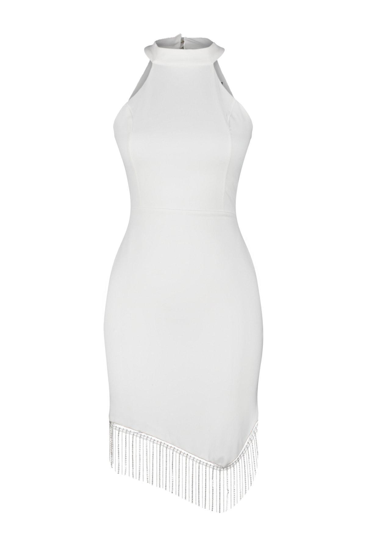 Cream Crew Neck Bodycon Dress, , large image number 5