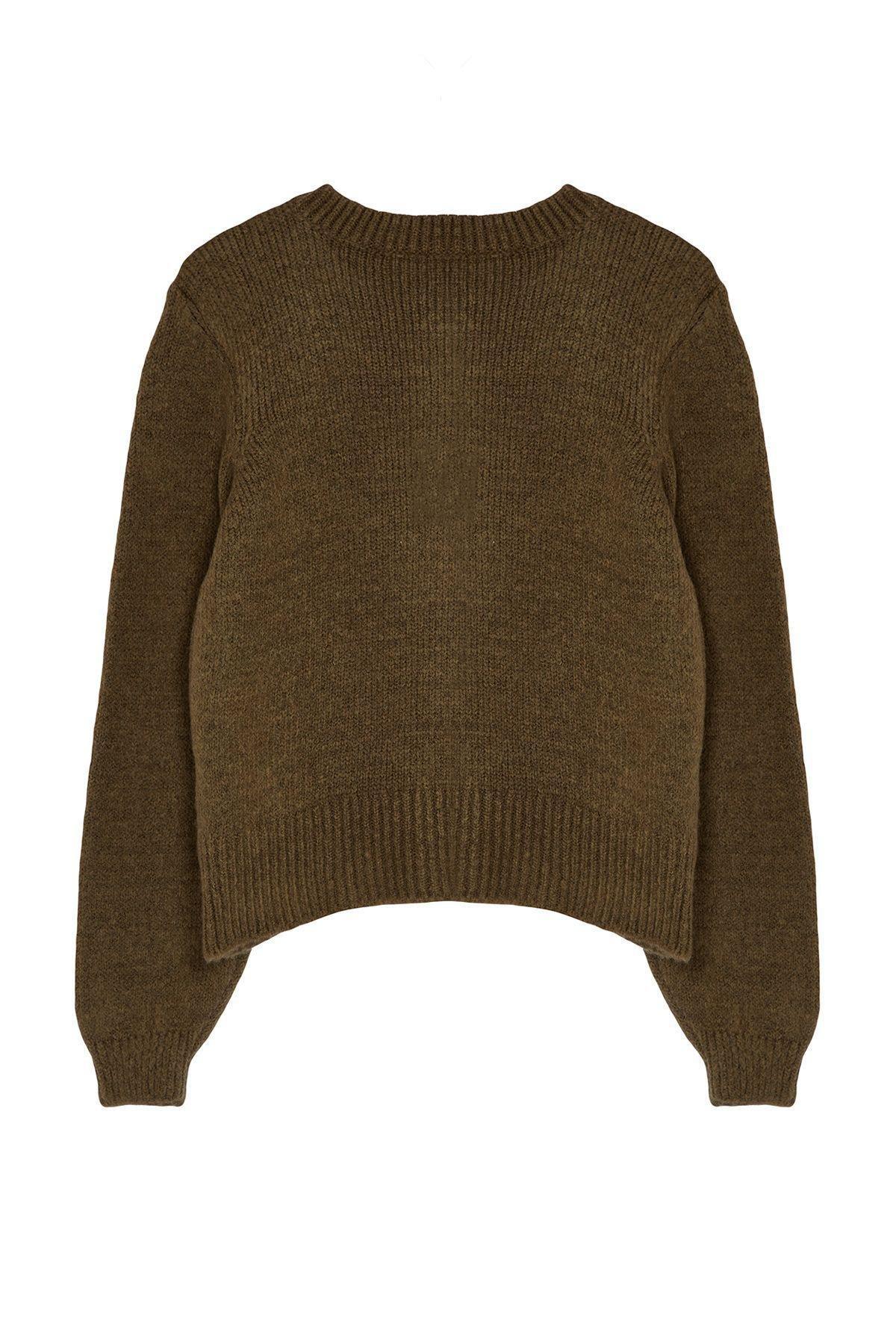 Khaki Textured Buttoned Knitted Cardigan, , large image number 5