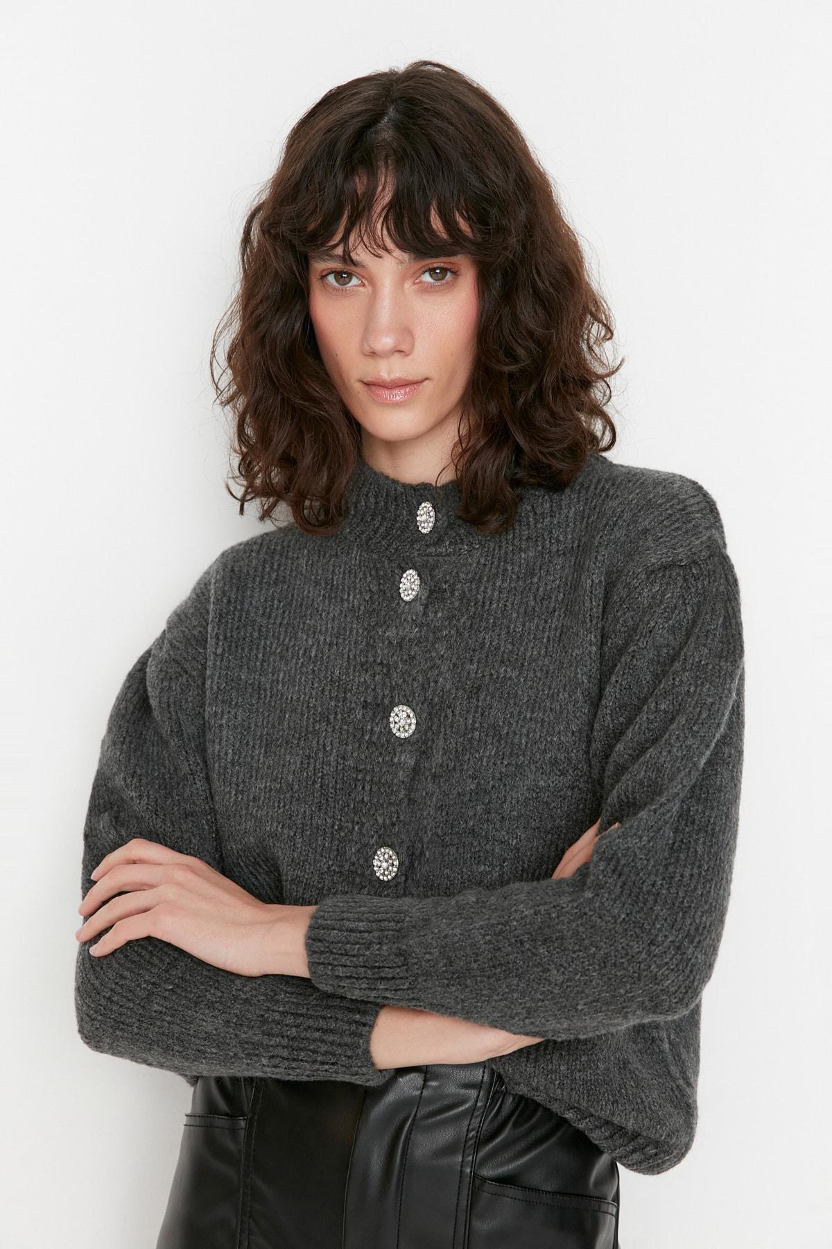 Gray Crew Neck Cardigan, , large image number 0