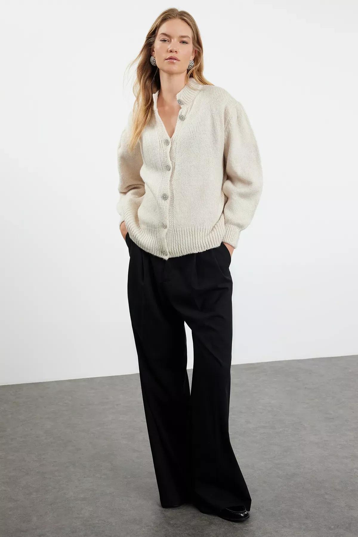 Gray Crew Neck Cardigan, , large image number 1