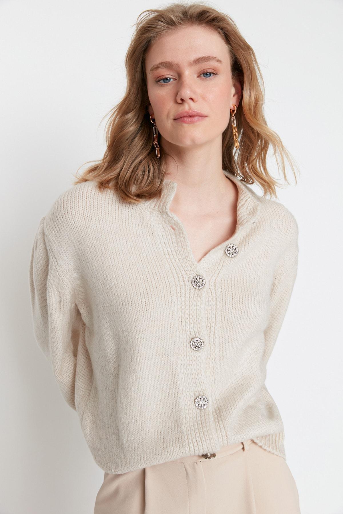 Gray Crew Neck Cardigan, , large image number 1