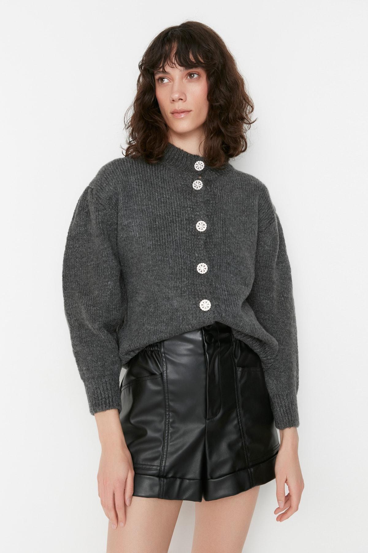 Gray Crew Neck Cardigan, , large image number 2