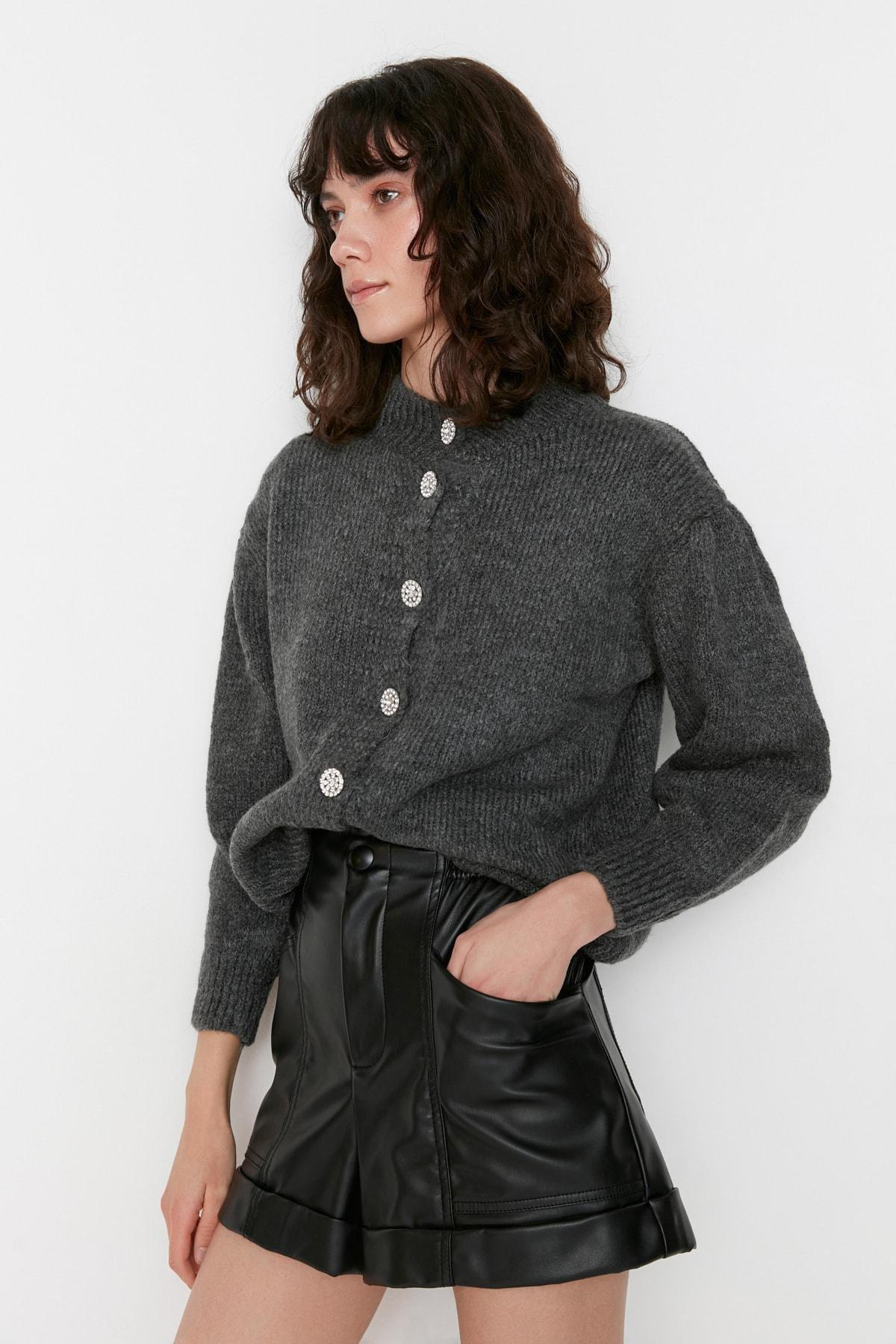 Gray Crew Neck Cardigan, , large image number 4