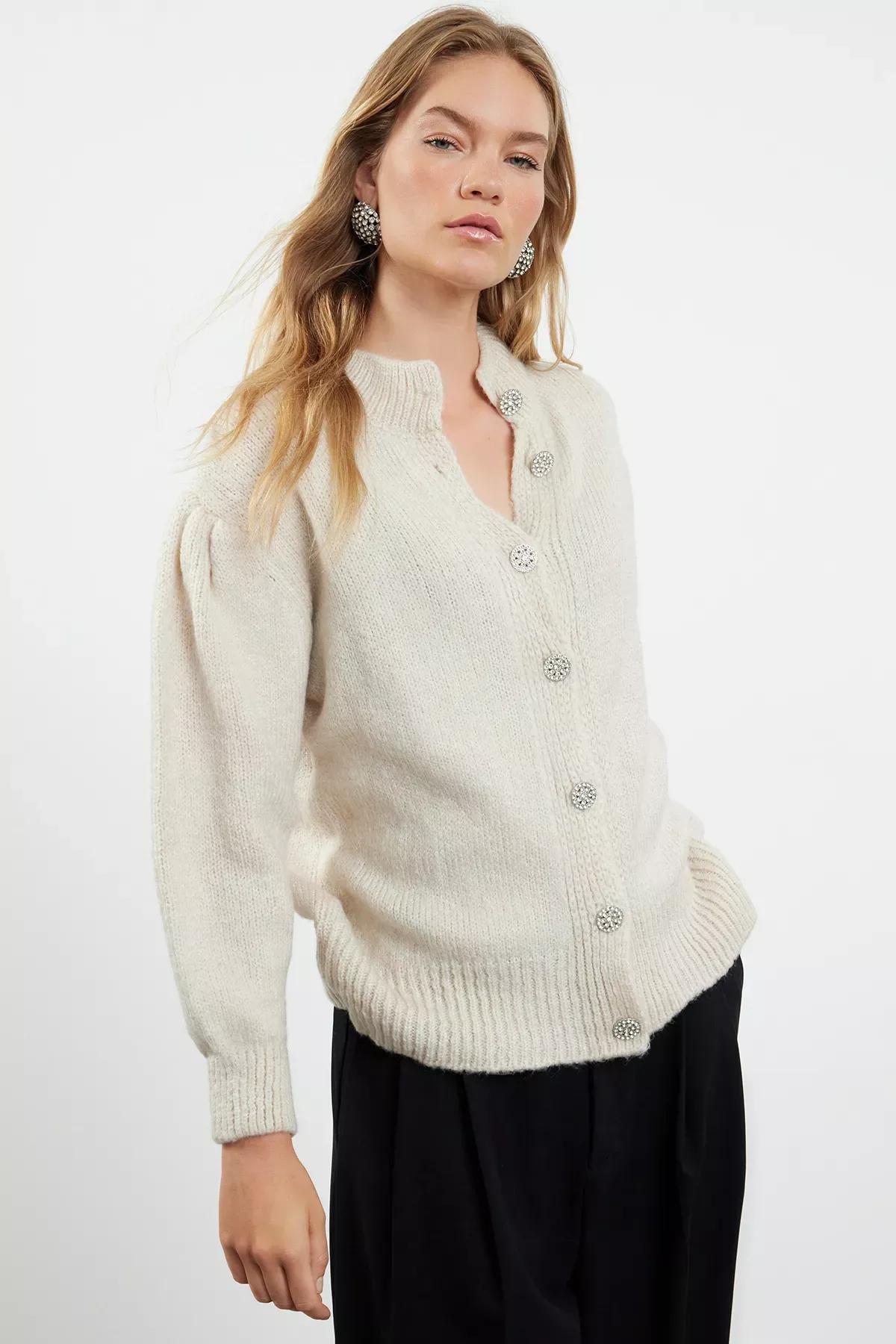 Gray Crew Neck Cardigan, , large image number 5
