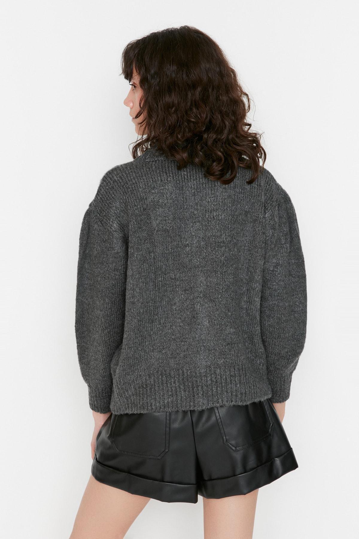 Gray Crew Neck Cardigan, , large image number 8