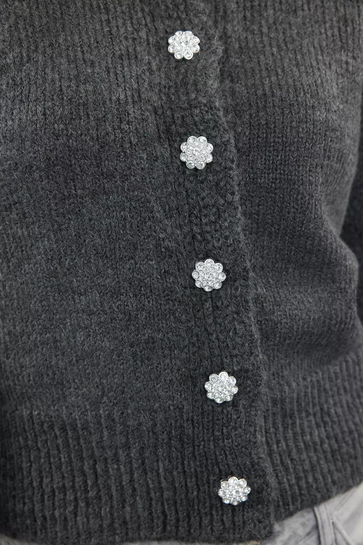 Gray Crew Neck Cardigan, , large image number 12