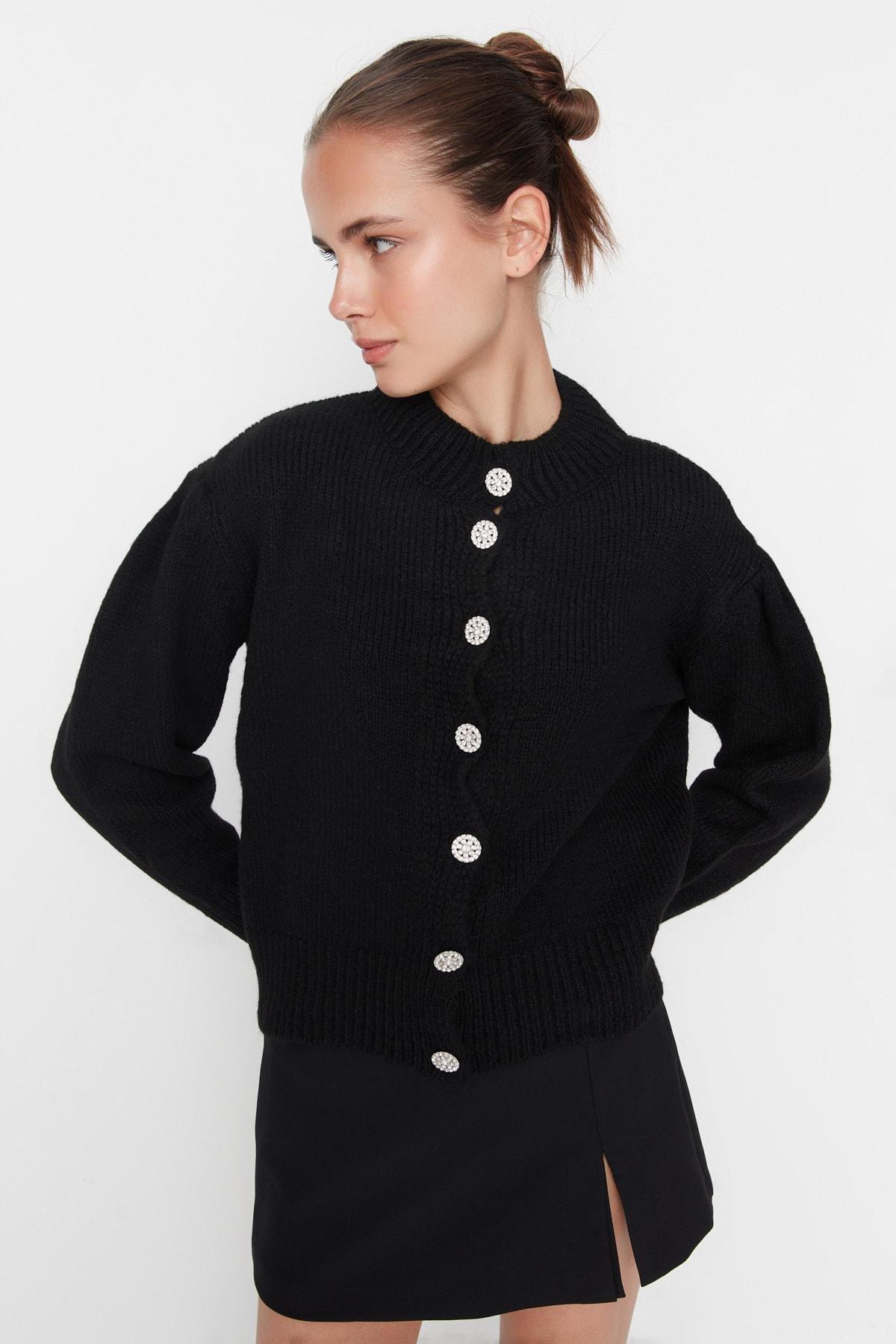 Black Crew Neck Cardigan, , large image number 1