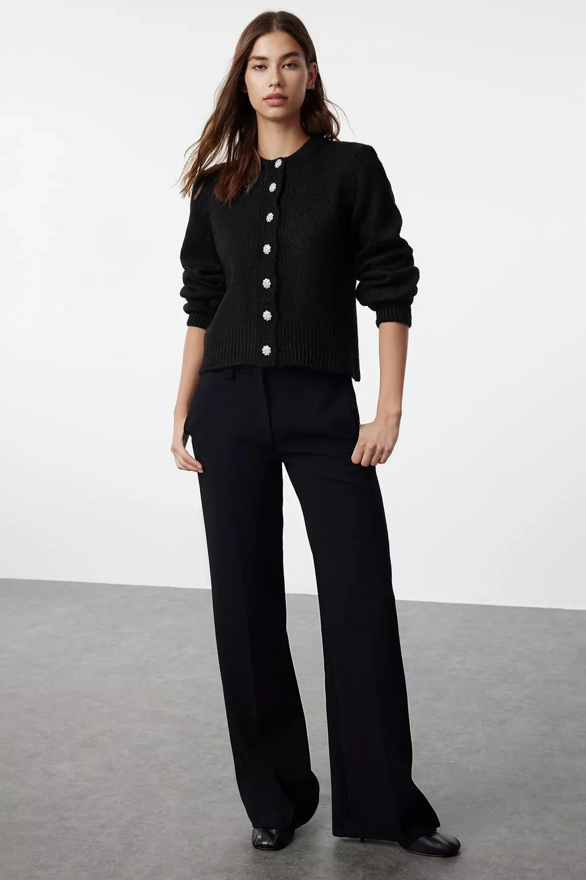 Black Crew Neck Cardigan, , large image number 2