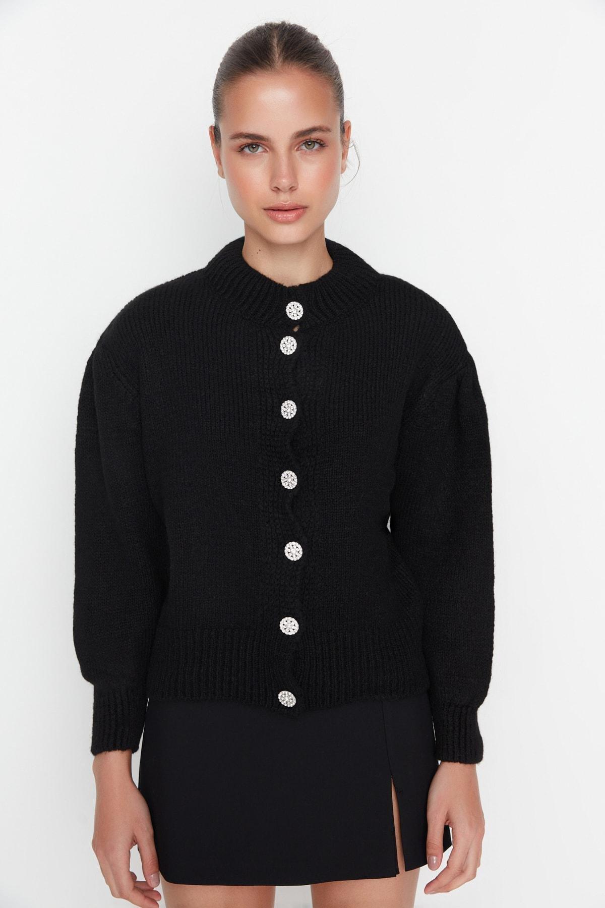 Black Crew Neck Cardigan, , large image number 3