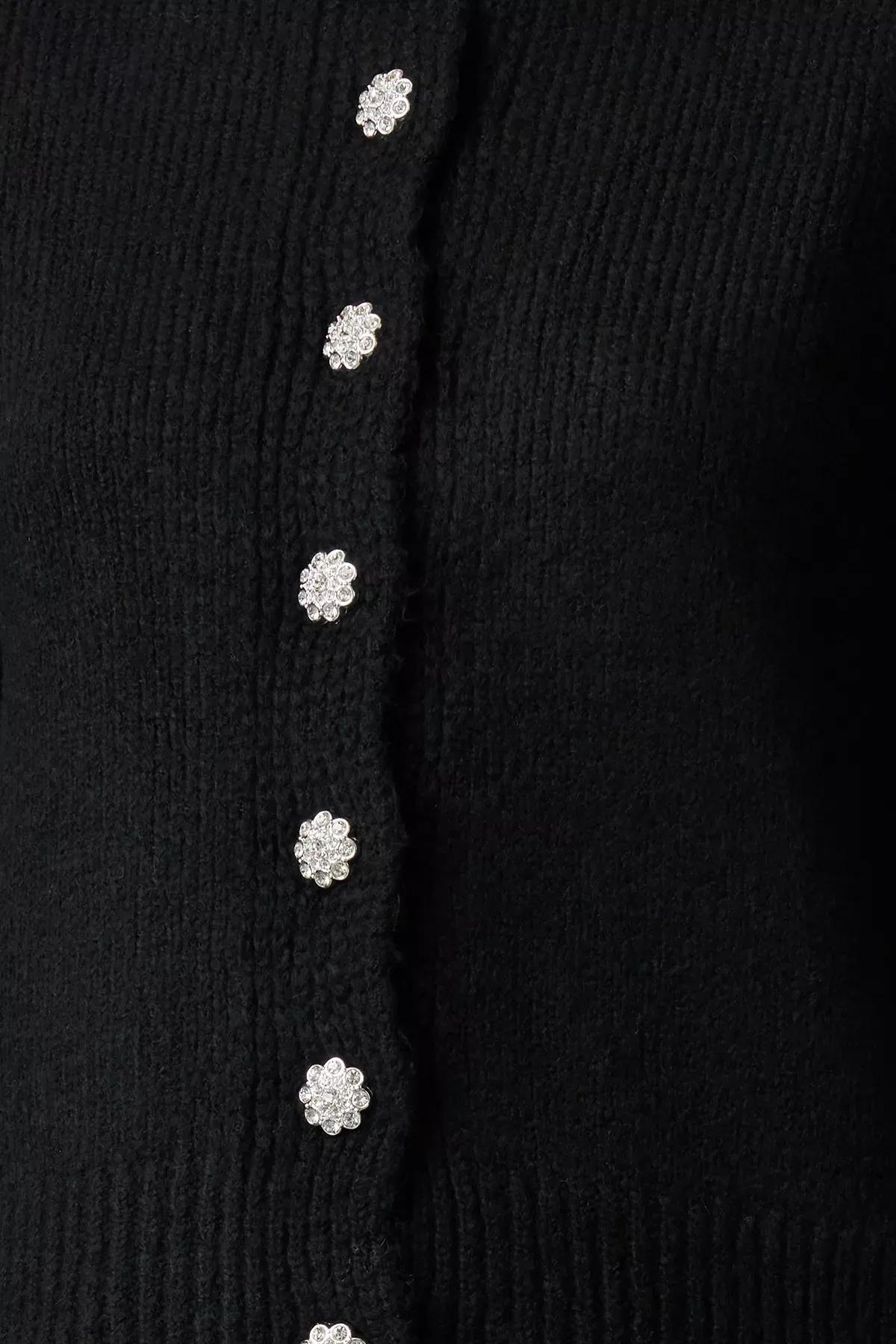 Black Crew Neck Cardigan, , large image number 4