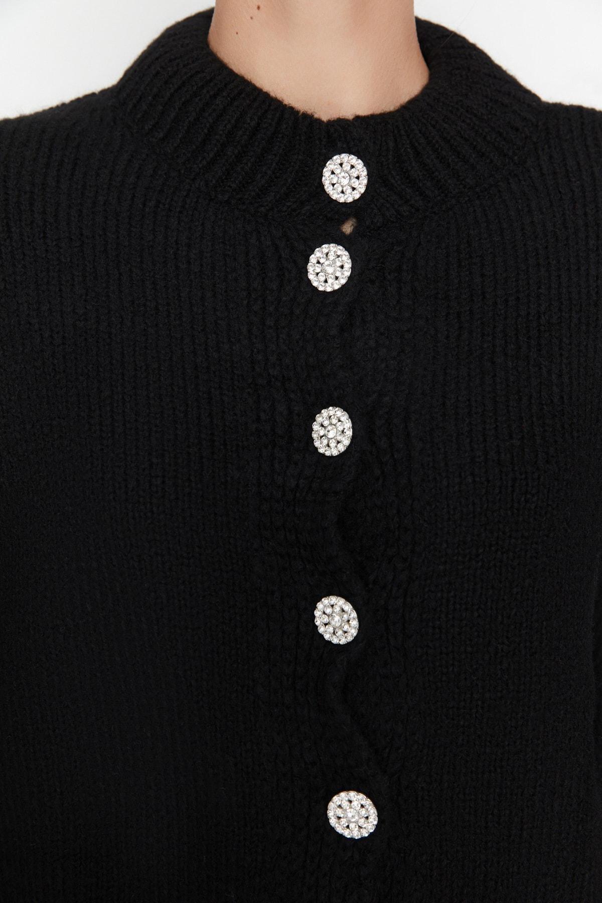 Black Crew Neck Cardigan, , large image number 5