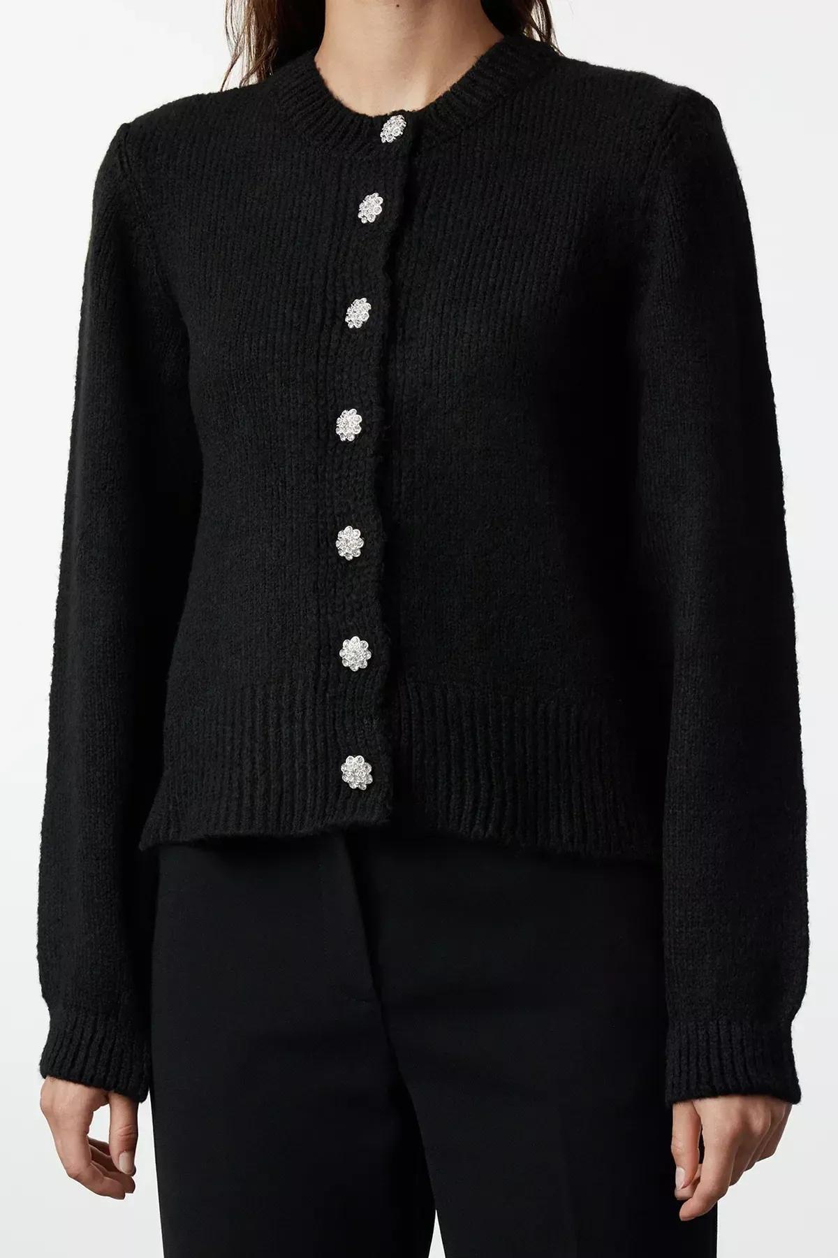 Black Crew Neck Cardigan, , large image number 6
