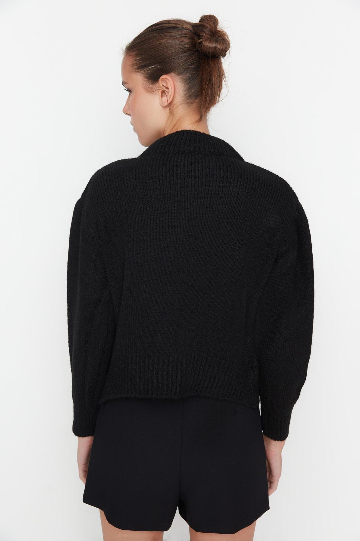 Black Crew Neck Cardigan, , large image number 7