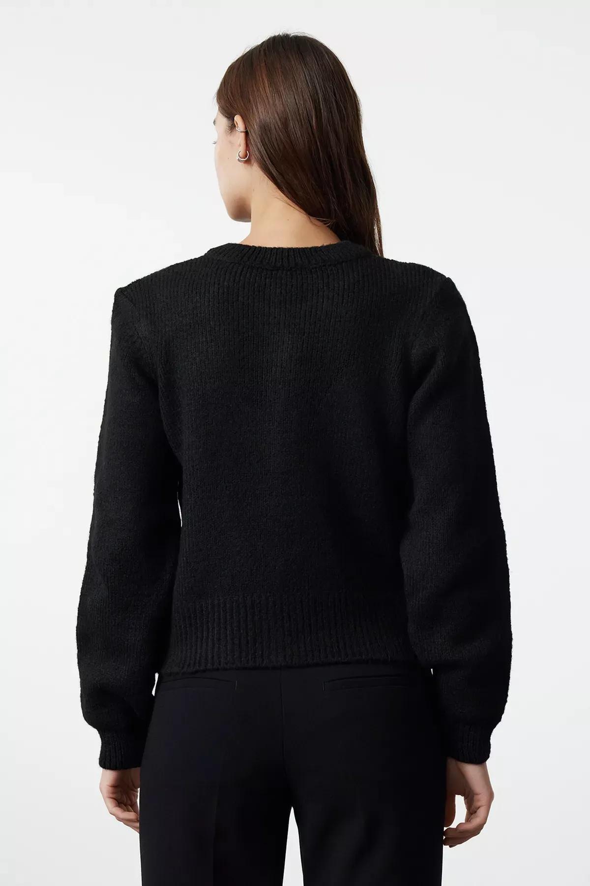 Black Crew Neck Cardigan, , large image number 8