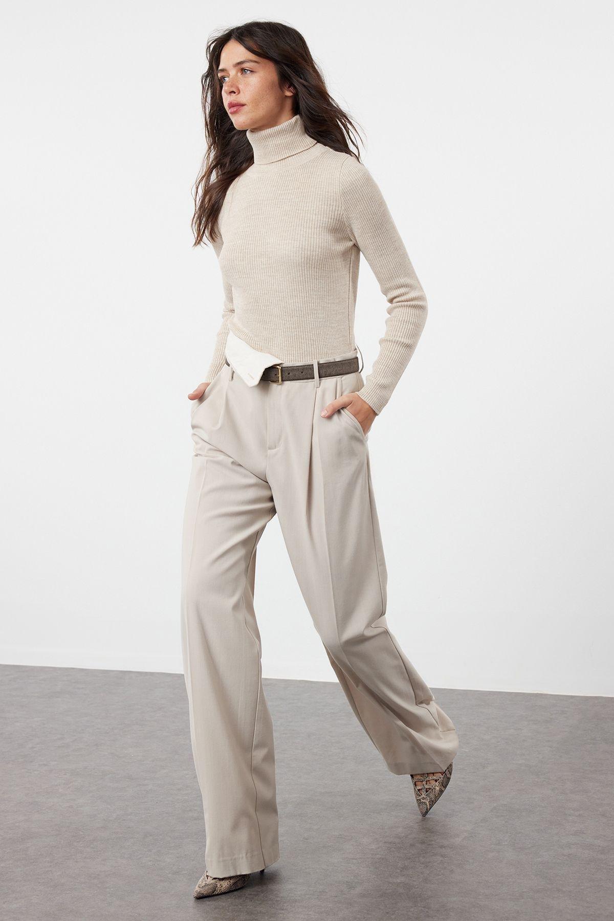 Brown Basic Turtleneck Knit Sweater, , large image number 1