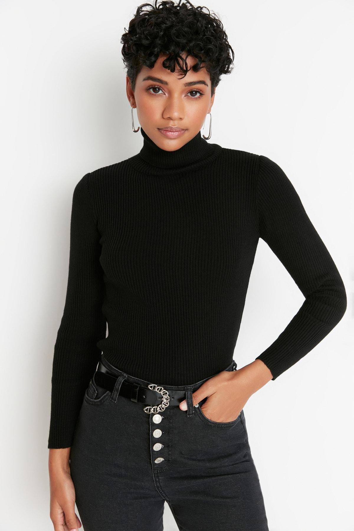 Black Regular Turtleneck Sweater, Black, large image number 0