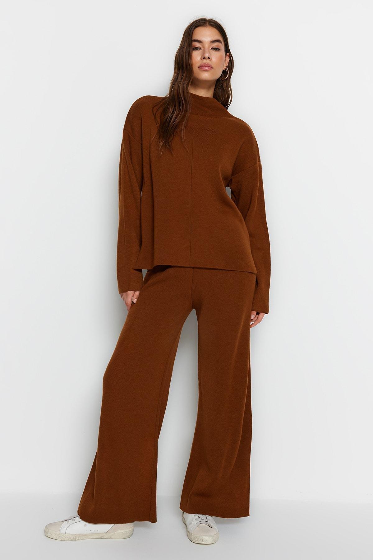 Brown Relaxed Mid Waist Co-Ord Set, Brown, large image number 1