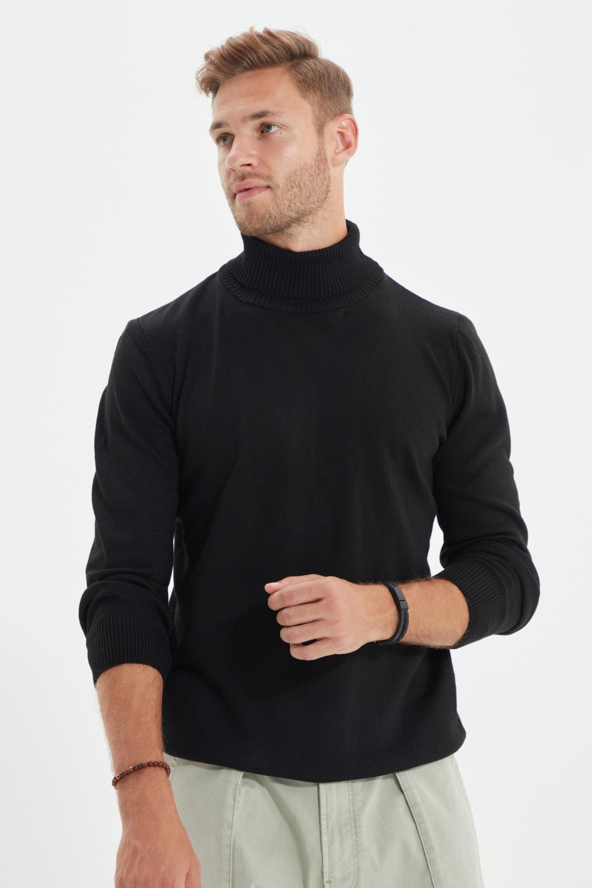 線上選購Trendyol Black Men's Slim Fit Turtleneck Corduroy Knit Sweater