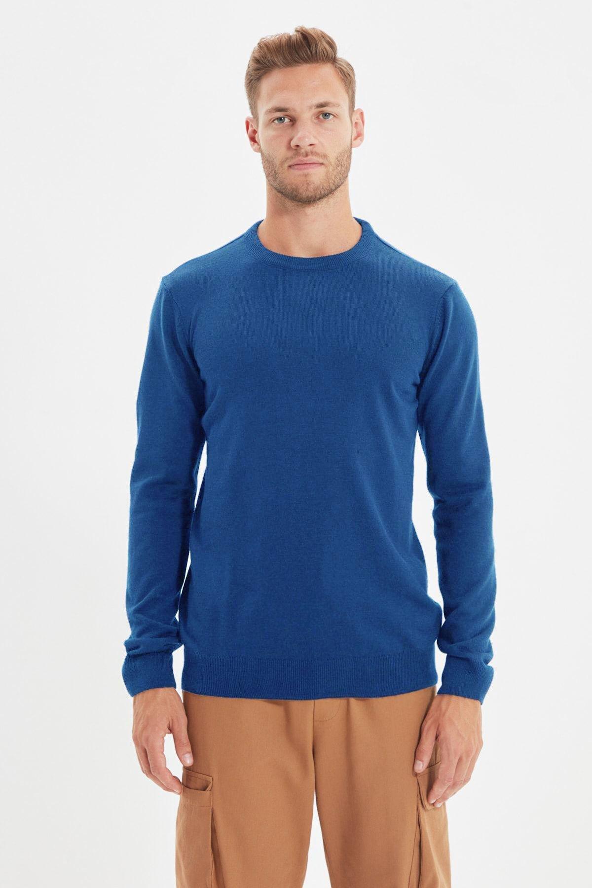 Blue Solid Casual Sweater TMNAW21KZ0756, , large image number 0