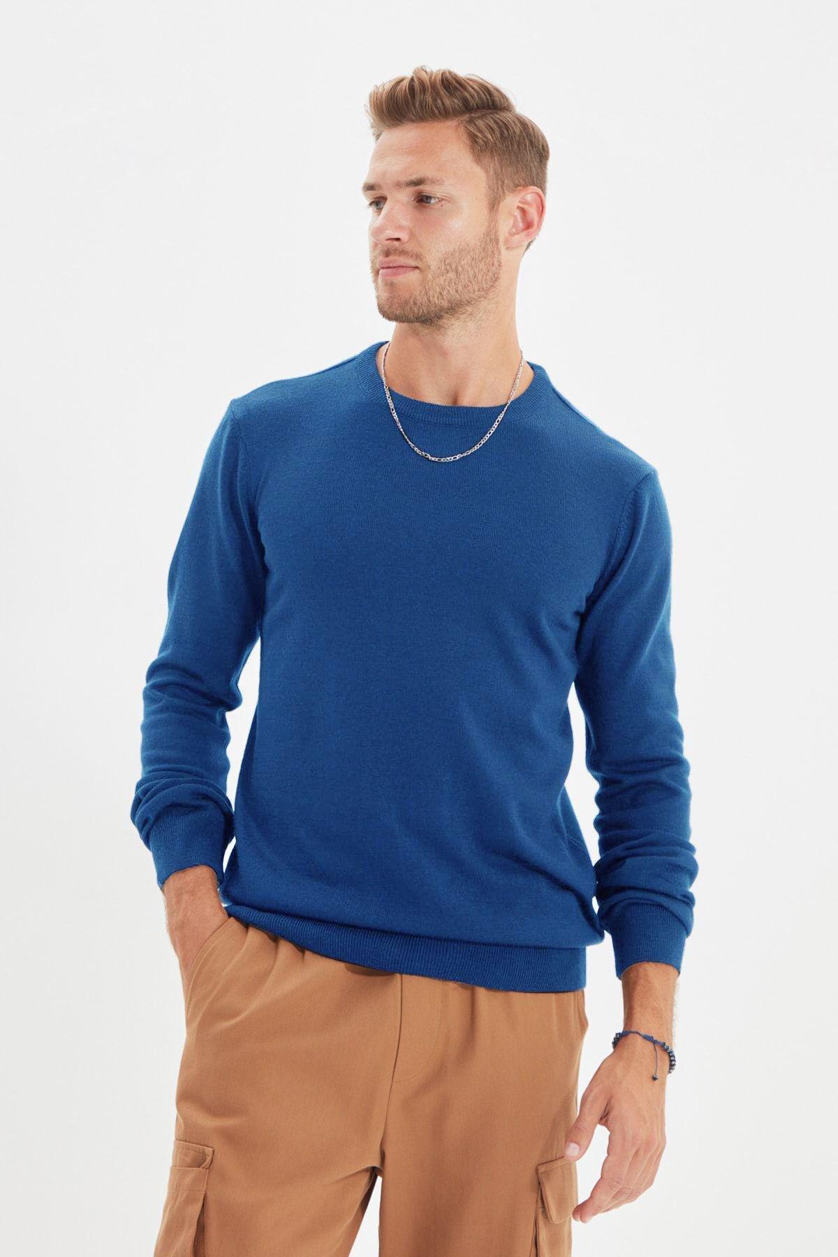 Blue Solid Casual Sweater TMNAW21KZ0756, , large image number 3