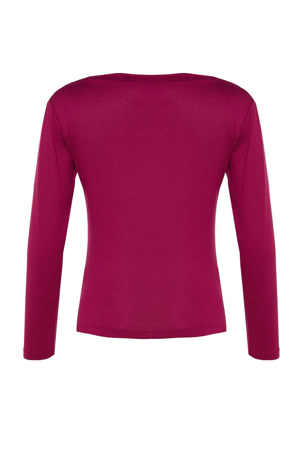 بلوزة مُحاكة بقصة ضيقة وأكمام طويلة، وردي, Burgundy, large image number 6