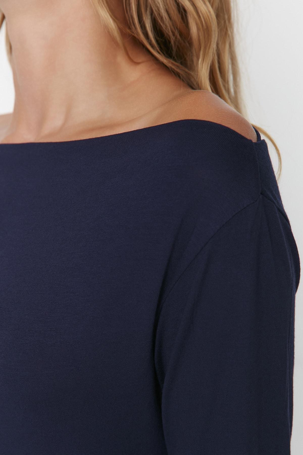 بلوزة بقصة ضيقة، أزرق, Dark blue, large image number 3