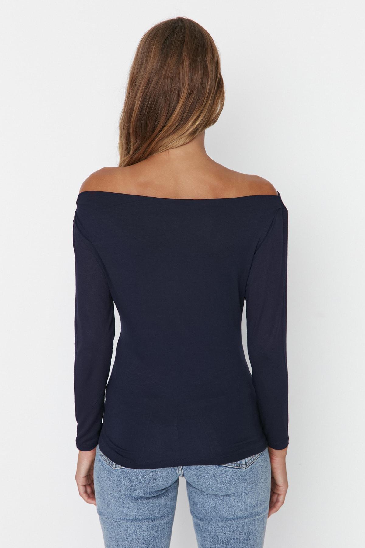 بلوزة بقصة ضيقة، أزرق, Dark blue, large image number 4