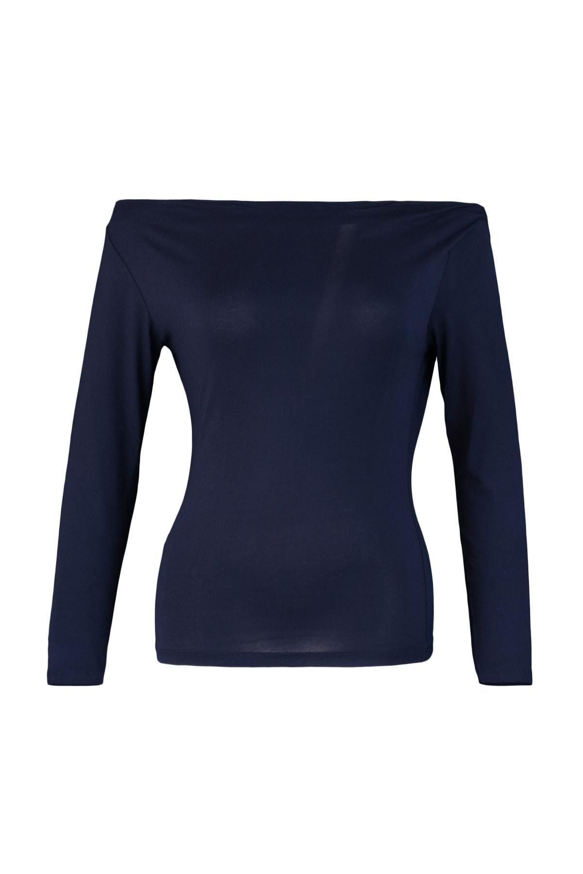 بلوزة بقصة ضيقة، أزرق, Dark blue, large image number 5