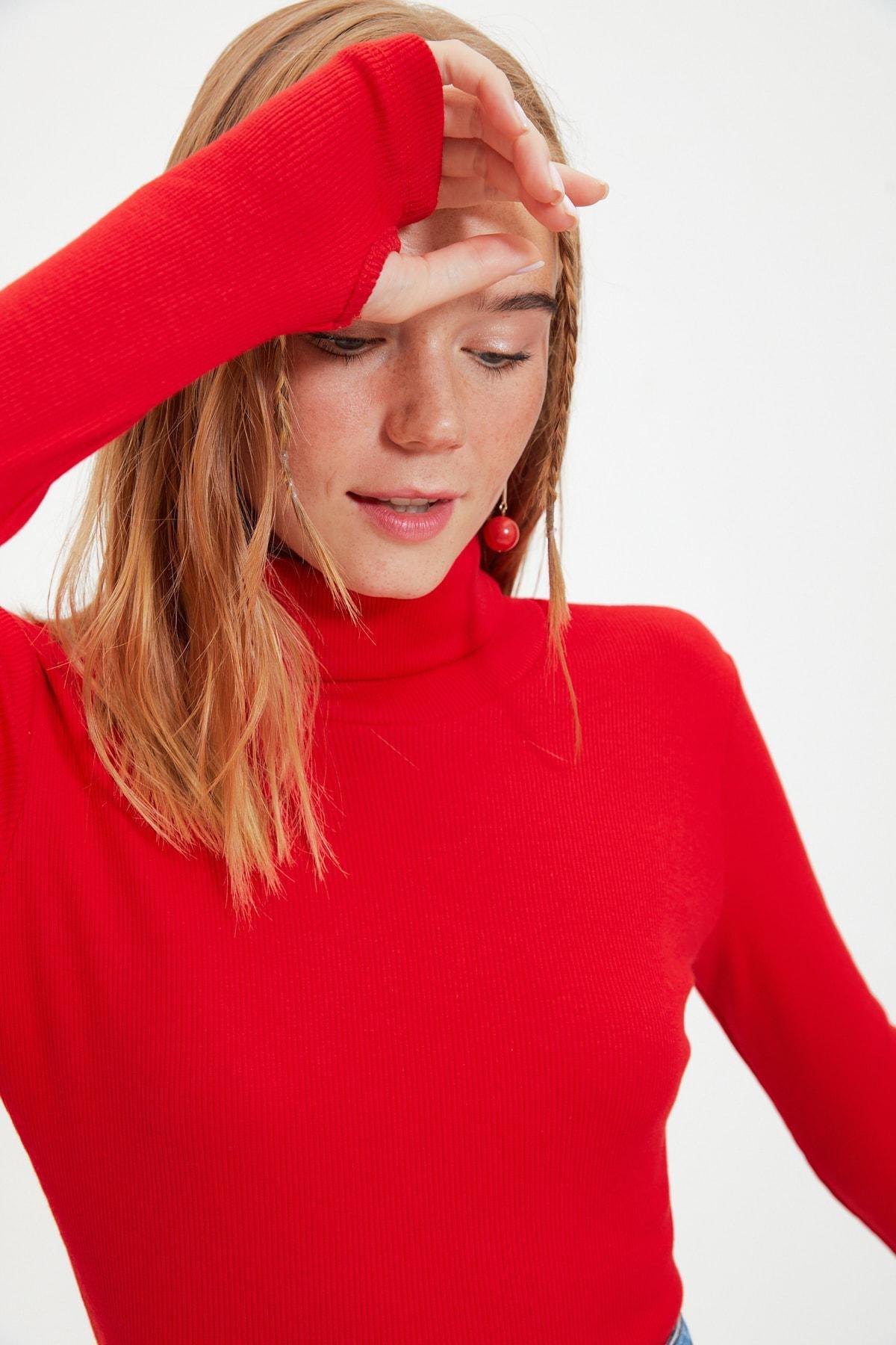 Red Turtleneck Blouse, Red, large image number 2