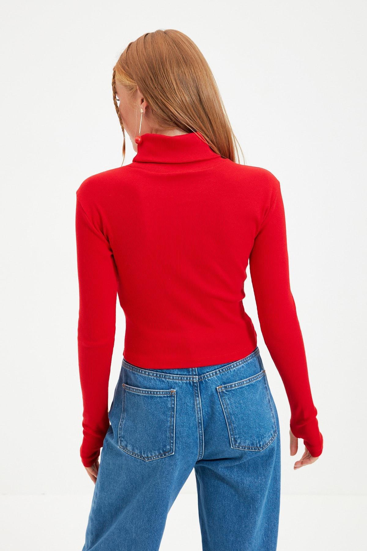 Red Turtleneck Blouse, Red, large image number 5
