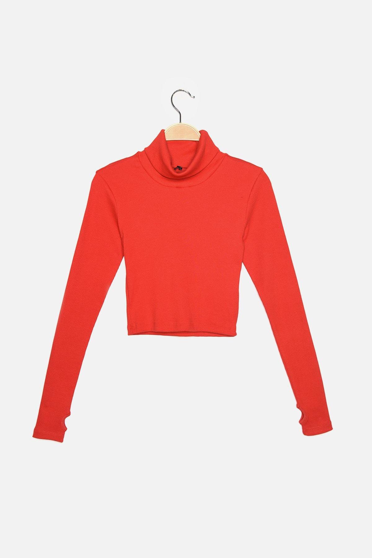 Red Turtleneck Blouse, Red, large image number 6