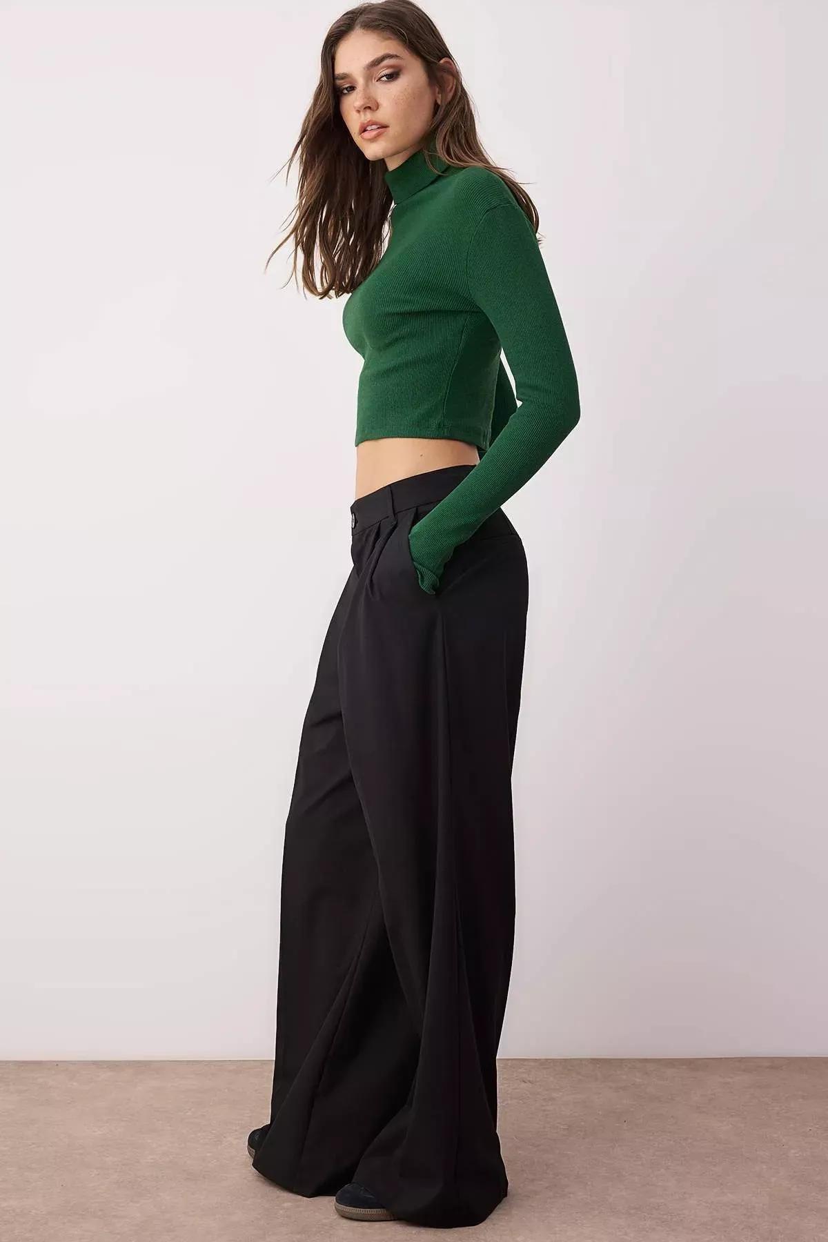 Green Turtleneck Ribbed Blouse, Green, large image number 5