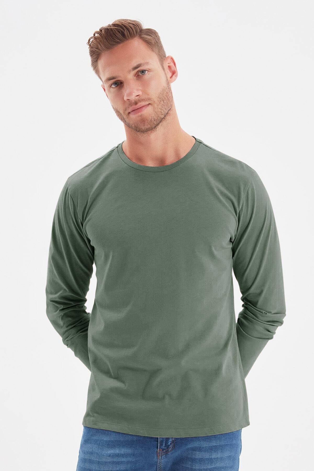 Green Crew Neck Long Sleeve T-Shirt, , large image number 1