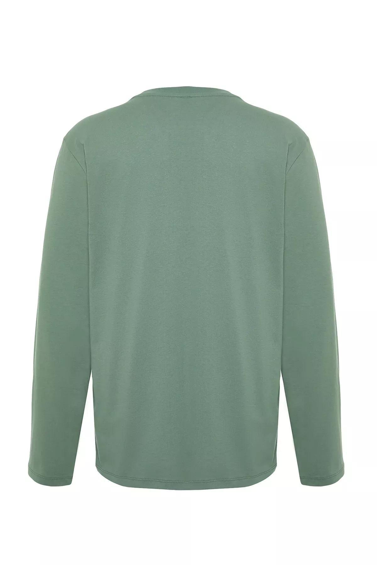 Green Crew Neck Long Sleeve T-Shirt, , large image number 7