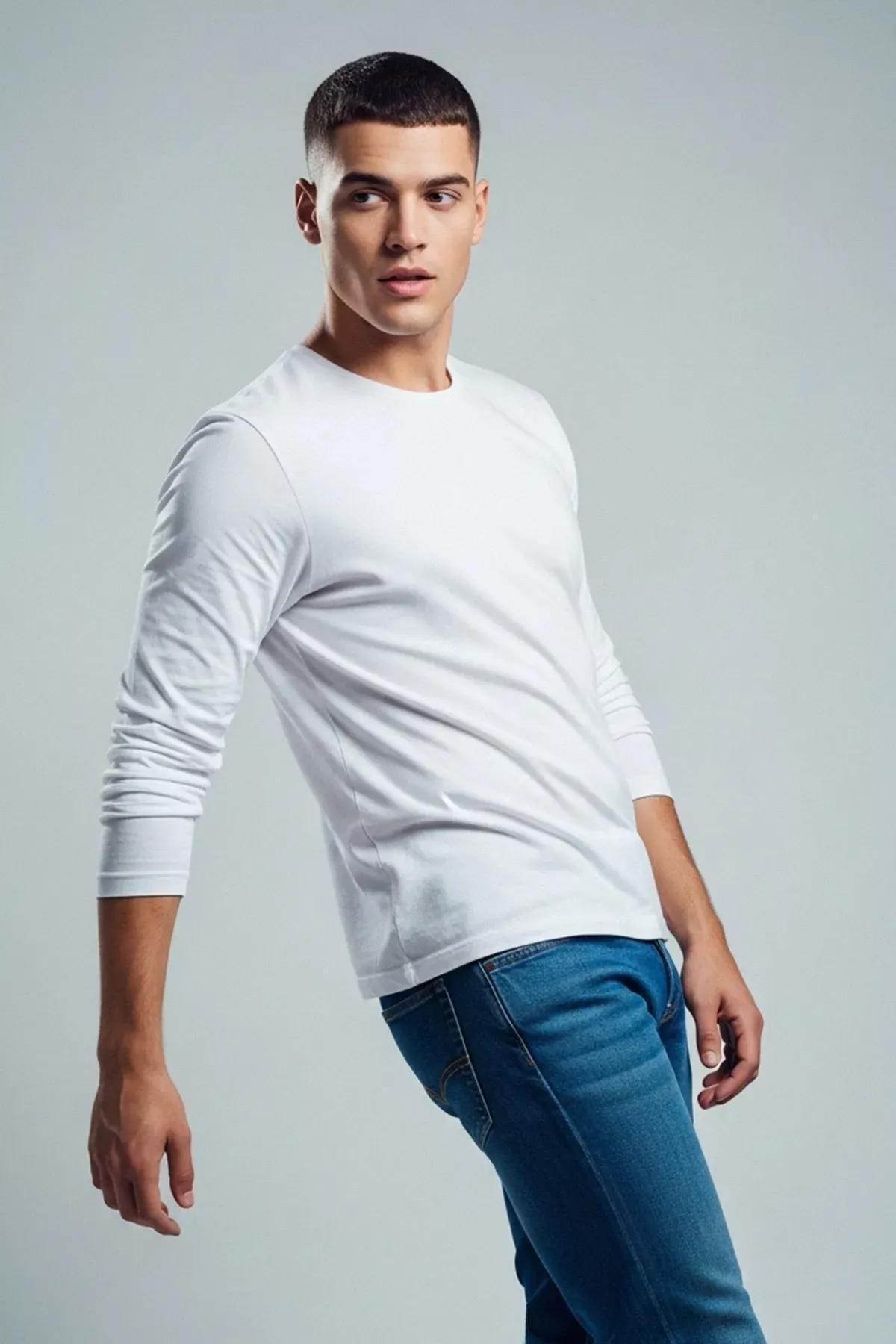 White Basic Long Sleeve T-Shirt, C101_1979, large image number 0