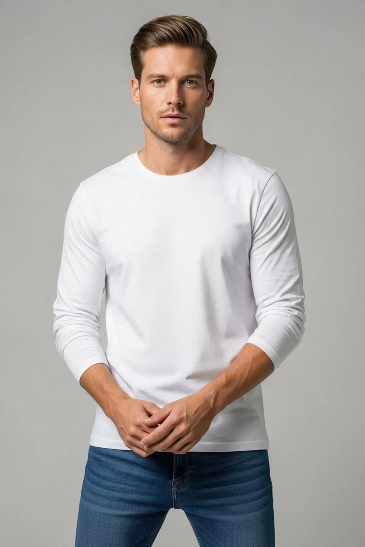White Basic Long Sleeve T-Shirt, C101_1979, large image number 1