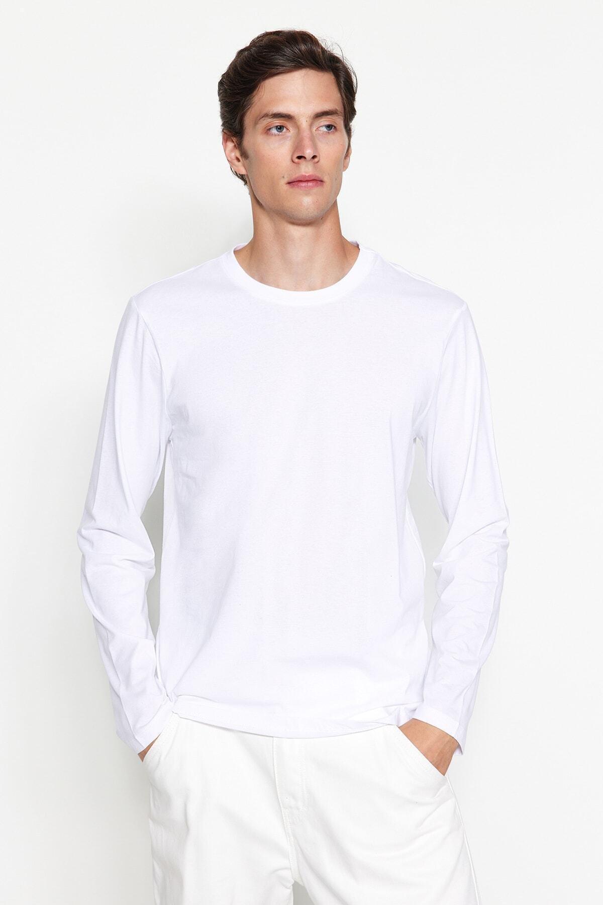 White Basic Long Sleeve T-Shirt, C101_1979, large image number 3