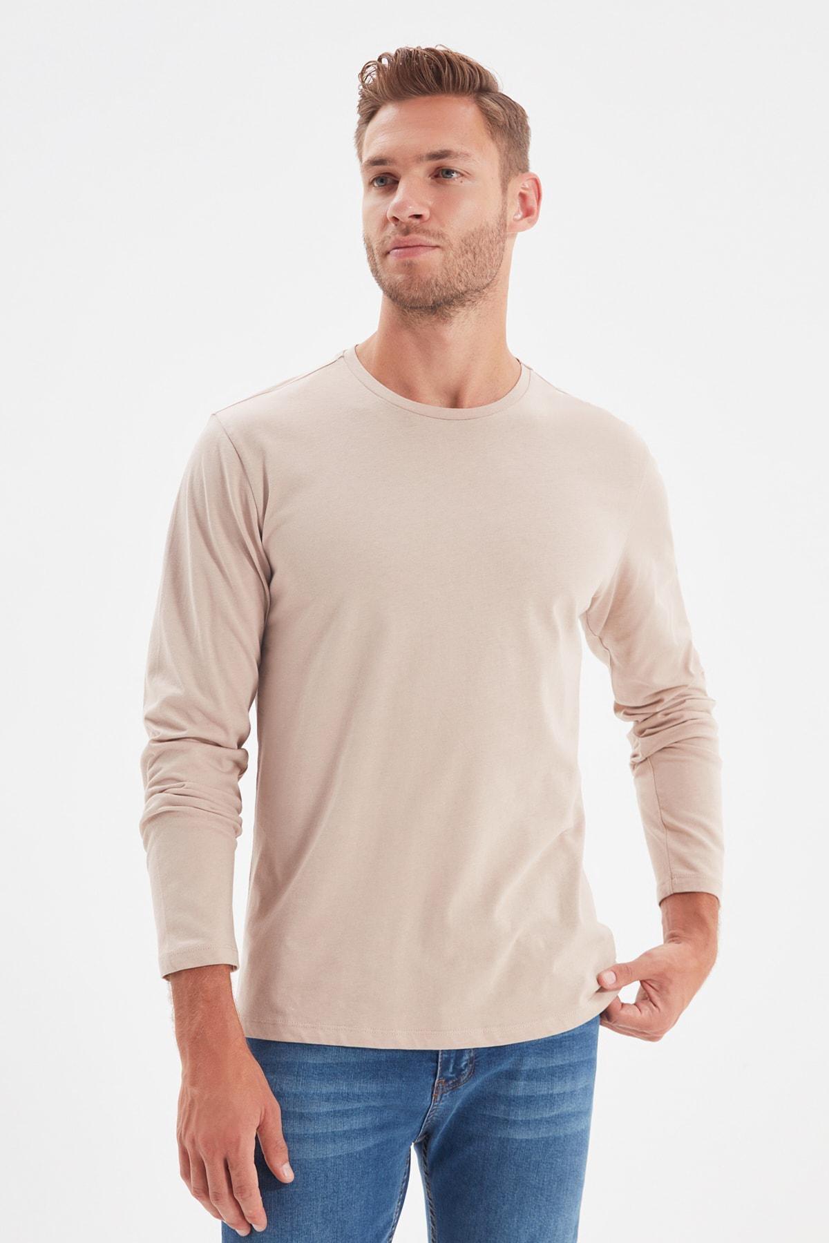 Beige Crew Neck Cotton T-Shirt, , medium