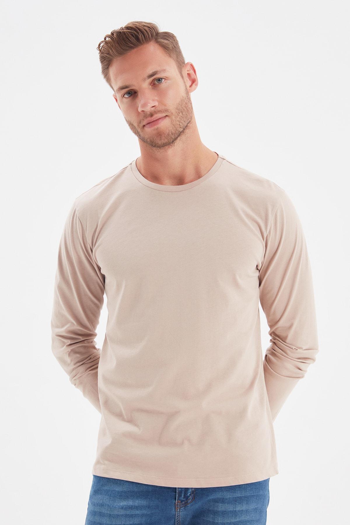 Beige Crew Neck Cotton T-Shirt, Beige, large image number 1