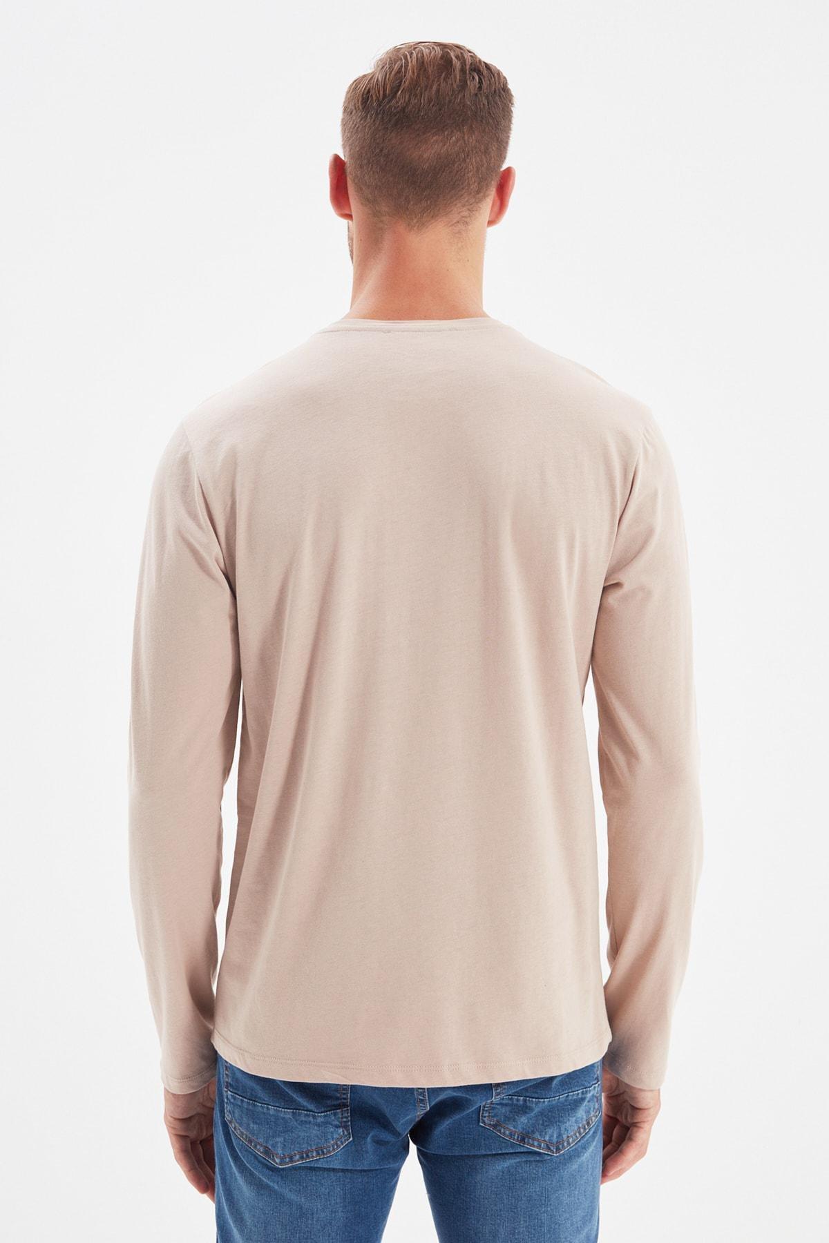 Beige Crew Neck Cotton T-Shirt, Beige, large image number 4