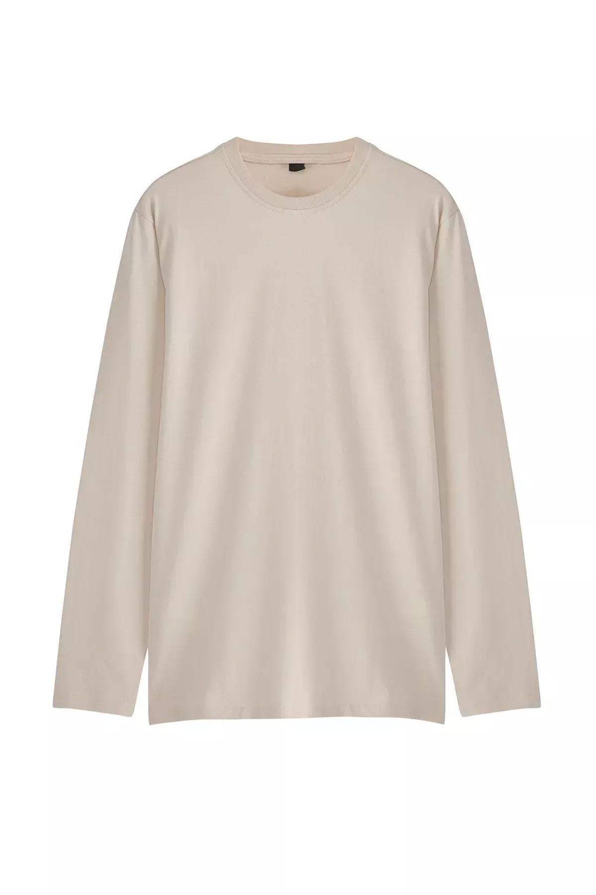 Beige Crew Neck Cotton T-Shirt, Beige, large image number 5