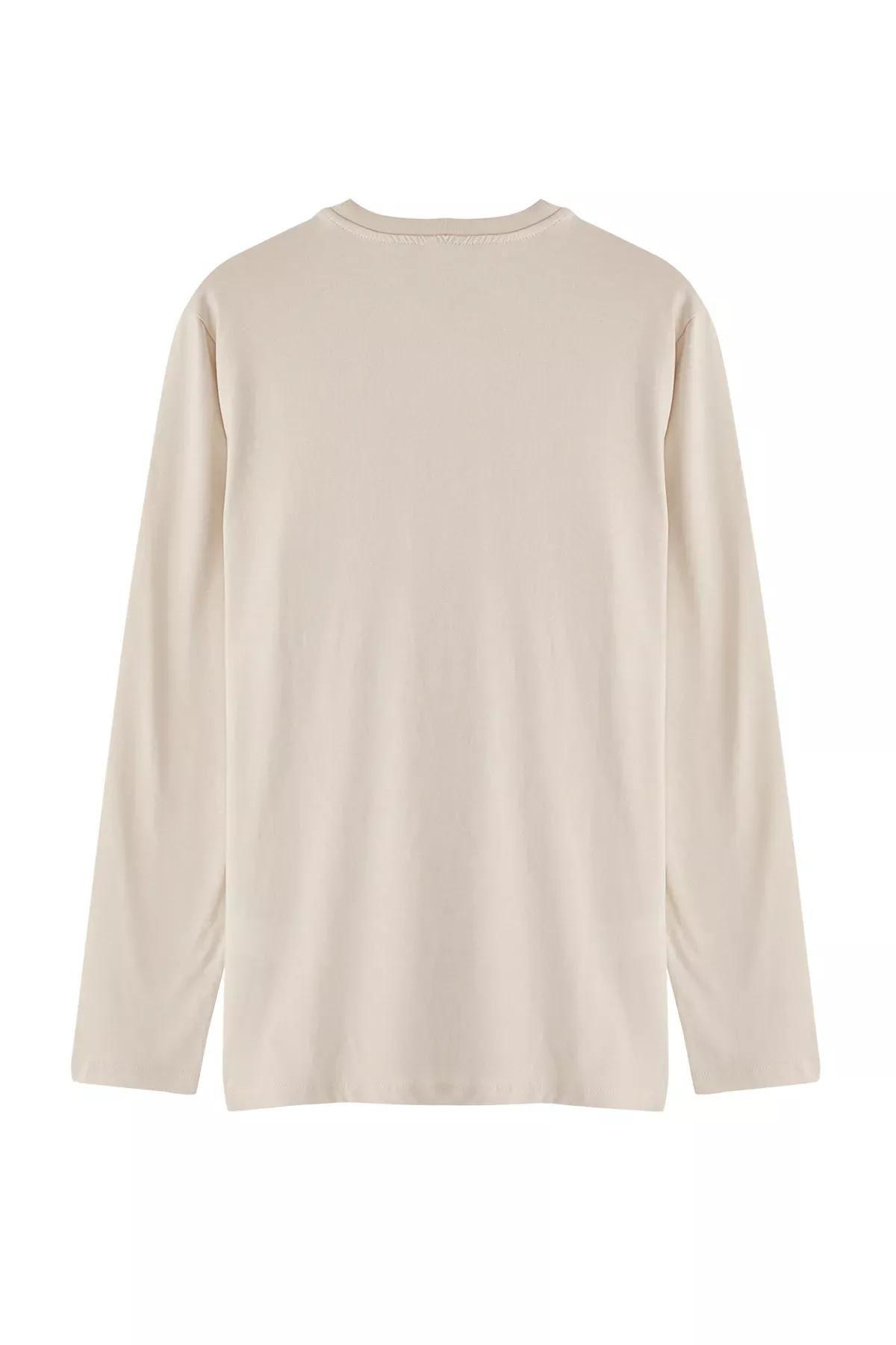 Beige Crew Neck Cotton T-Shirt, Beige, large image number 6