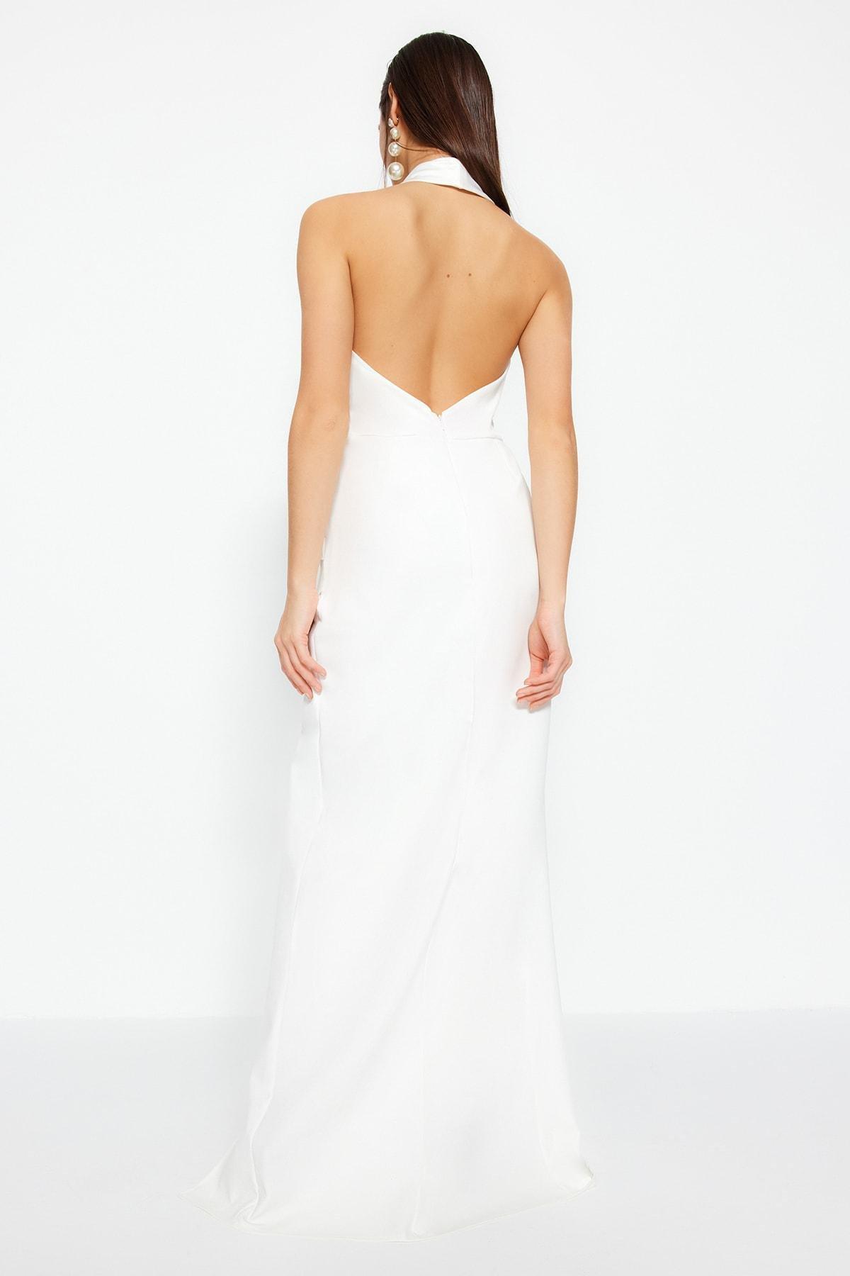 White Wrap Over Occasion Wear Dress, , large image number 5