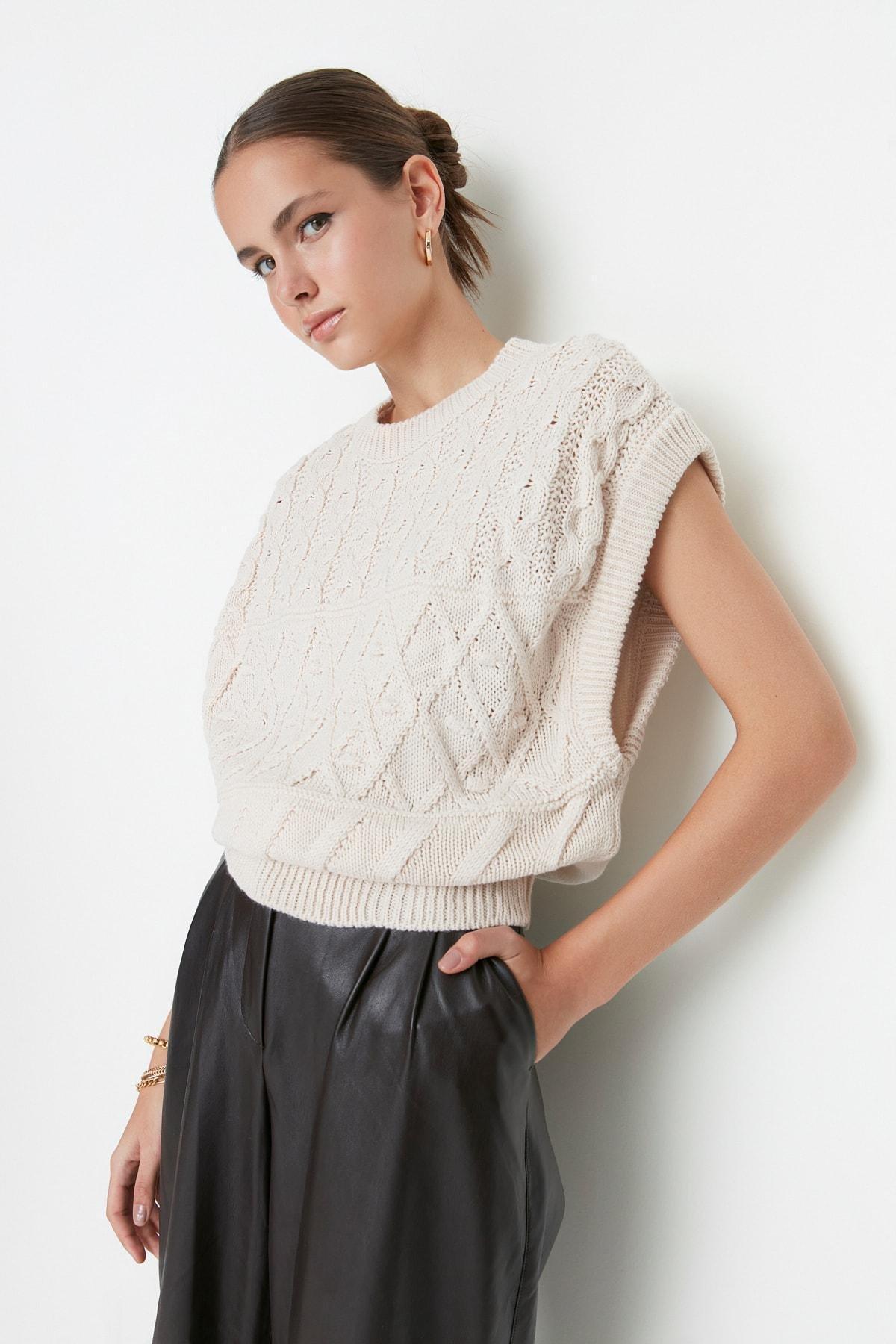 Beige Regular Sweater Vest, , large image number 0