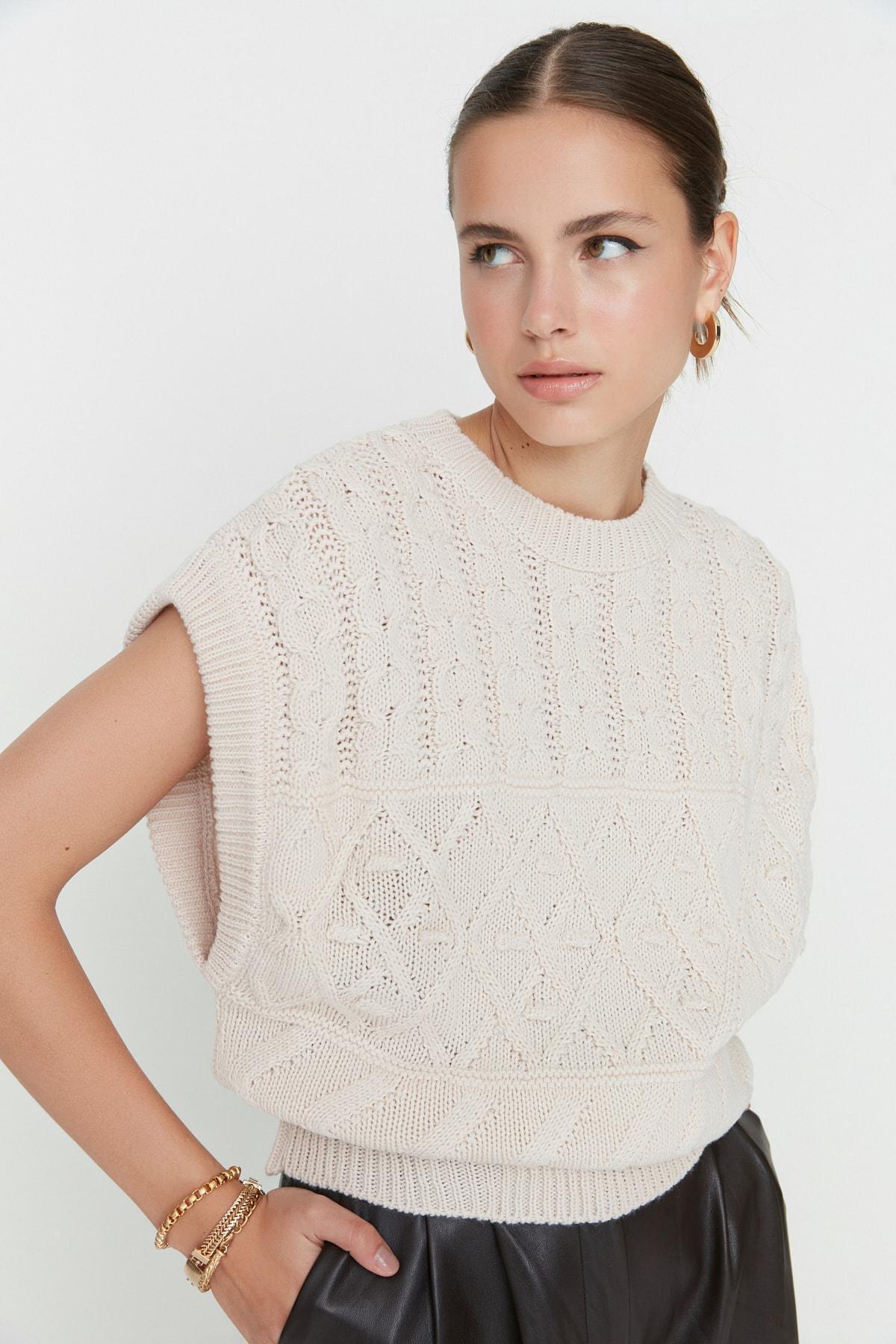 Beige Regular Sweater Vest, , large image number 2
