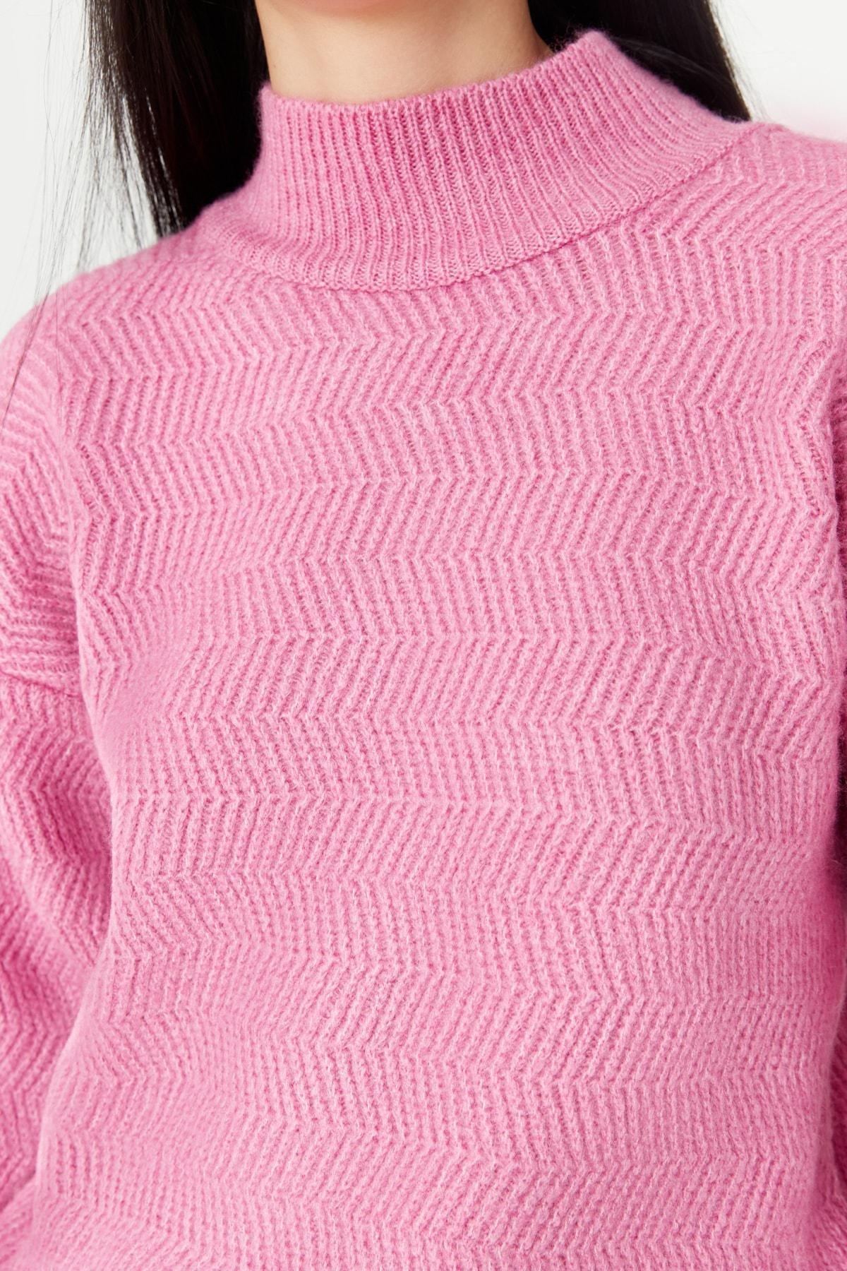 Pink Knitted Balloon Sleeve Sweater, , large image number 3