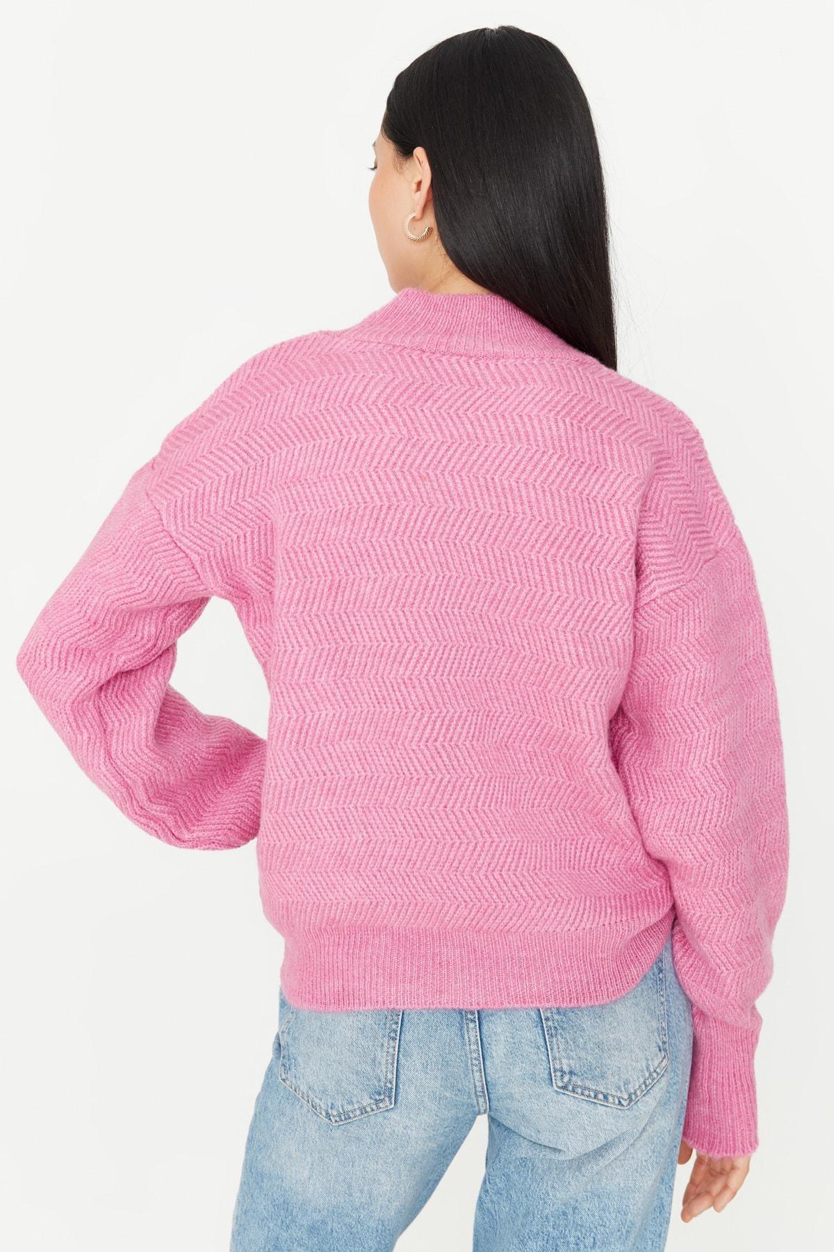 Pink Knitted Balloon Sleeve Sweater, , large image number 4